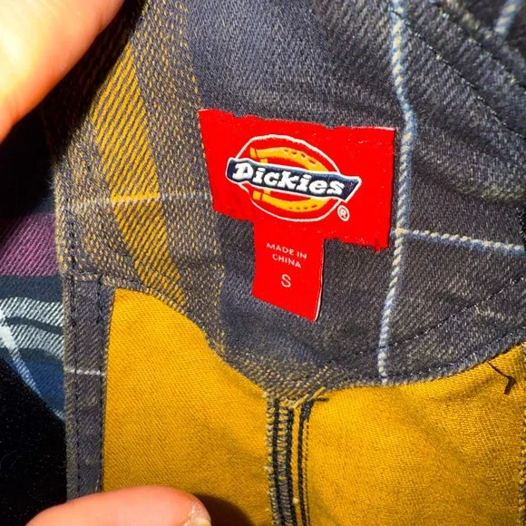 Dickies plaid overall dress mustard yellow and navy size small NWOT - Picture 7 of 10